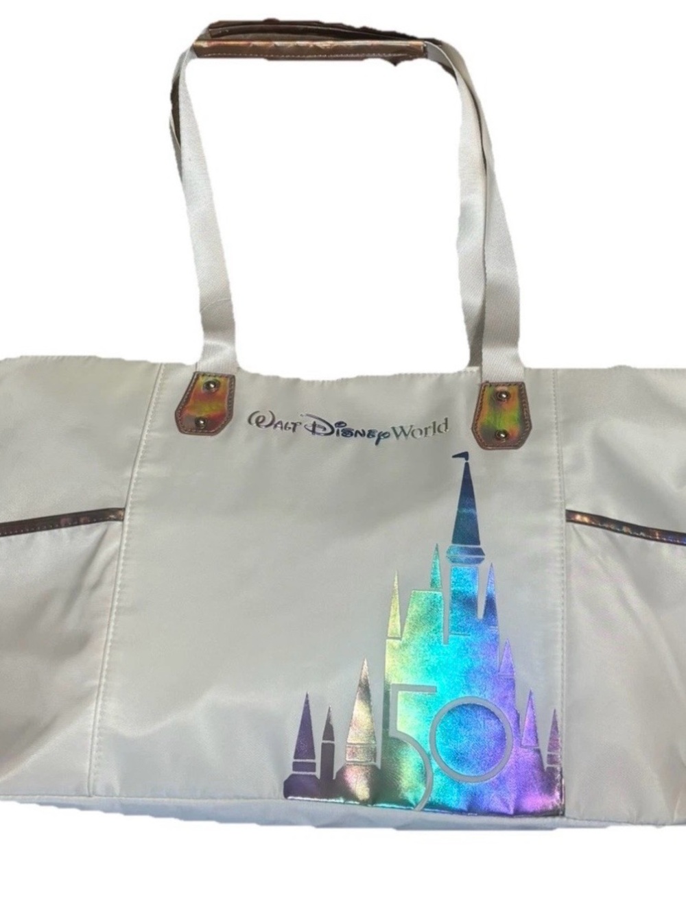 Walt Disney World Beige Tote Bag 50th Anniversary Bag Large W/ Pockets Castle